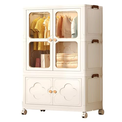 Armario Infantil Armario Ropa Infantil Portátil con Puertas Transparentes Roperos De Dormitorio De Plástico con Ruedas Armario De Almacenaje para Salón Dormitorio Habitación Infantil
