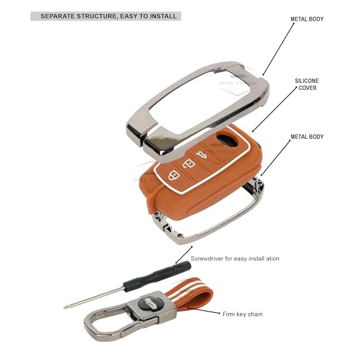 Image of Auto thrill Premium Key Cover Compatible with Toyota Fortuner | Fortuner Legender | Innova Hycross | Invicto 3 Button Smart Key (Chrome, Brown)