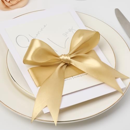 Image of Mauproy 1-1 /2 Inch Wide Champaign Gold Satin Ribbon, 50 Yards Solid Polyester Fabric Ribbon for Roses Making, Gift Wrapping, Flower Bouquets, Wedding Decorations, Handmade Crafts