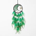 Dreamlike Moon Dream Catchers Wall Decor Crescent Tree of Life Chakras Dream Catcher with Agate & Crystal Stone Handmade Green Feather Dreamcatchers Wall Hanging for Girls Bedroom Blessing Gift