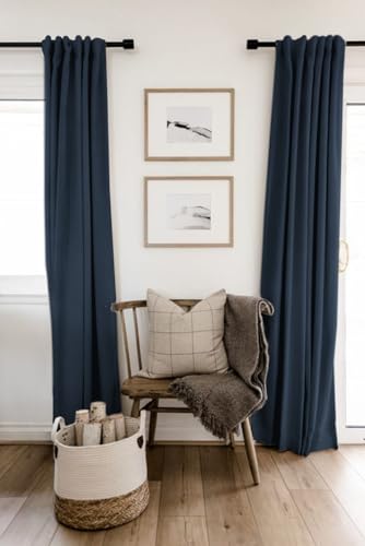 Image of 100% Blackout Shield Linen Blackout Curtains for Bedroom 108 Inches Long, Back Tab /Rod Pocket Living Room Drapes, Thermal Insulated Blackout Curtains 2 Panels Set, 50 inch W x 108 inch L, Navy
