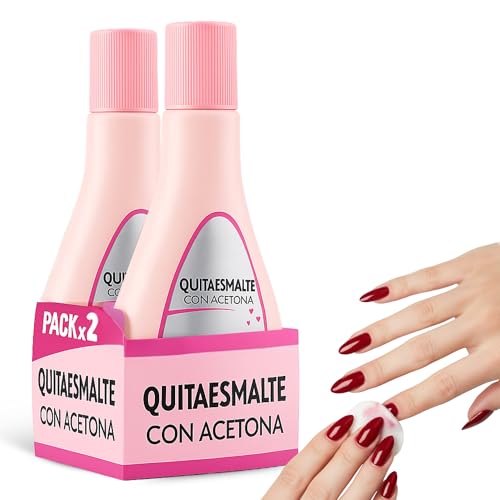 Quitaesmalte con acetona y aceites naturales,Ayuda a eliminar eficazmente los residuos de lacas de uñas convencionales, Hidratante de Uñas, Contiene 2 botes de 200 ml