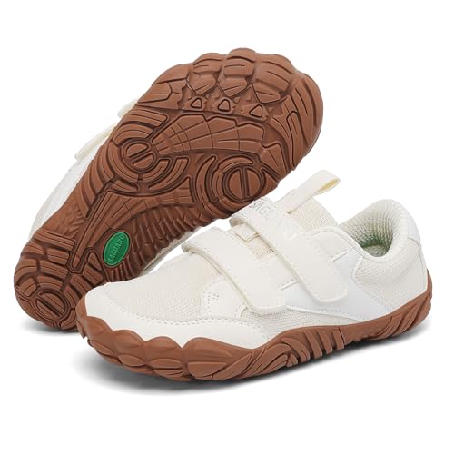SAGUARO Barfußschuhe Kinder Barfussschuhe Jungen Mädchen Barfuß Sneaker Leicht rutschfest Barefoot Atmungsaktiv Traillaufschuhe Bequeme Zehenschuhe Cremeweiß 32 EU