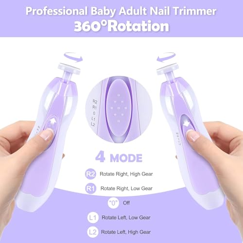 Image of Electric Nail File Drill for Baby No Sharp Claws Hurt, 6 in 1 Safety Cutter Trimmer Clipper for Toes and Fingers (Blue) (Purple-18 in 1)