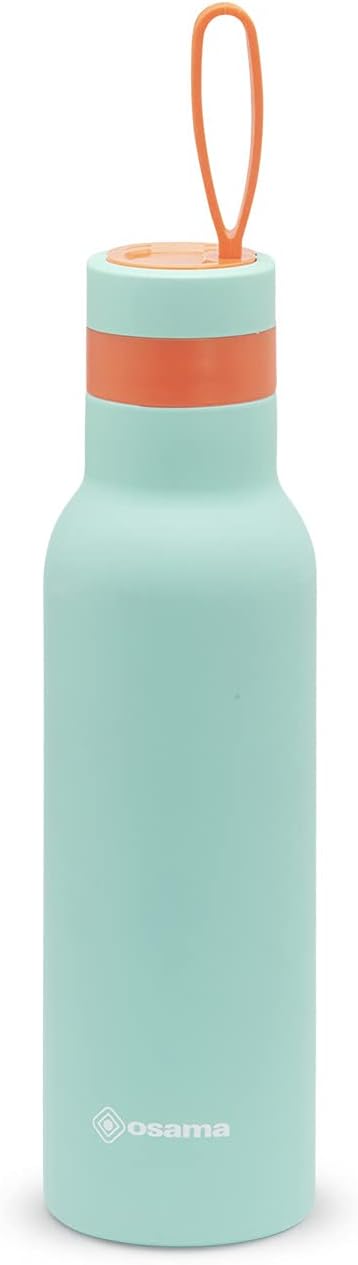 Osama – Borraccia Termica da 500 ml, Antibatterica, Acciaio Inox e Argento, Borraccia Termica valida come Borraccia da Palestra e da Lavoro, 24h Fredda e 12h Calda, Ermetica e Antiscivolo, ‎8x8x24hcm, Verde/Arancione