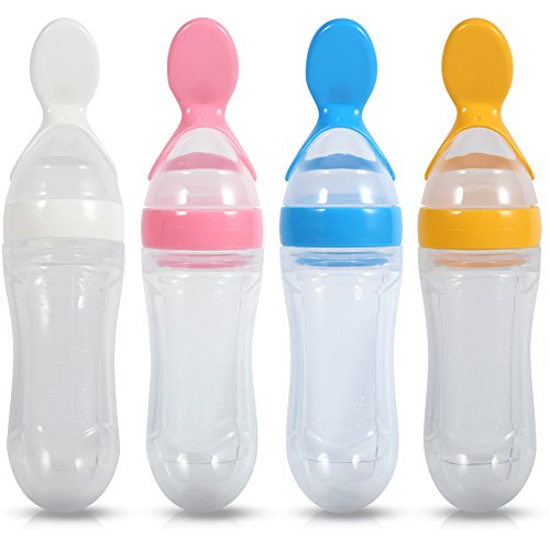 1 Unid 90 ml Cuchara de Silicona para Bebé Niño Botella de Alimentación con Alimento Fresco Apriete Caliente Socialme-EU(Amarillo)