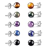 5 Pairs Natural Healing Energy Gemstones Earring Studs For Women Girls Birthday Gift For Her.