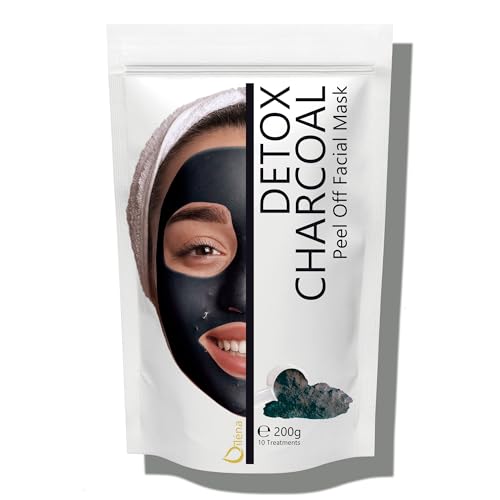 Alginate Peel-Off Feuchtigkeitspuder Maske, Mitesserentferner Gesichtsmaske Vegan, kein Abwaschen, Peeling und Porenreinigung 200 g + freie Dosis (Detox-Holzkohle-Maske)