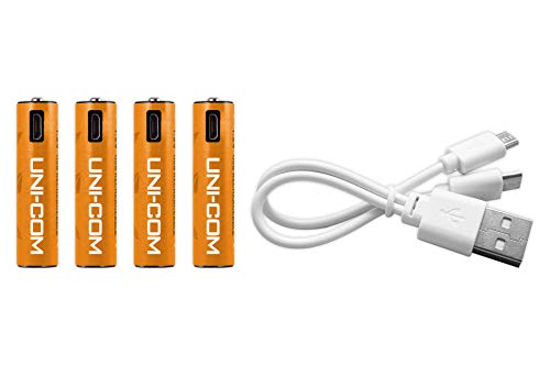 UNI-COM 450mAh USB Rechargeable Ni-MH AAA Batteries with Micro USB Cable - Pack of 4