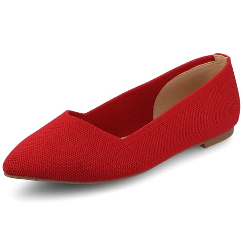 Journee Collection Womens Minnah Knit Ballet Dress Flats Slip On Pointed Toe Cushioned Fashion Ballerina Shoe Red 9 Medium WOMENS US - Main Image
