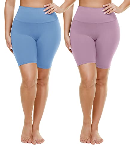 TNNZEET 2 Pack Plus Size Biker Shorts for Women - 8" Black High Waisted Tummy Control Spandex Workout Shorts (XL-4XL)