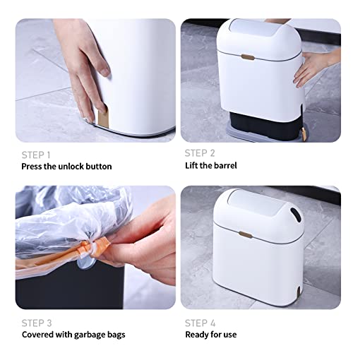 Elpheco Motion Sensor Bathroom Trash Can, 2.5 Gallon Waterproof Trash Bin With Butterfly Lid, Bathroom Waste Basket Garbage Bin For Bedroom Kitchen And Office Use, White With Golden Button #TOP6