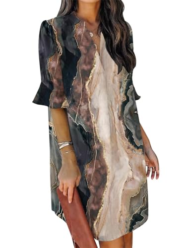 Image of QACOHU Summer Dresses for Women V Neck Ruffle Short Sleeve Casual Shift Dress