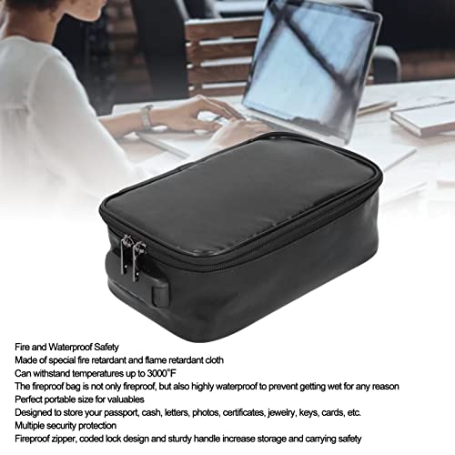 Fireproof Document Bag with Lock Small Fireproof Document Safe Box Portable File Organizers Home Office Travel (Black) - Image 4