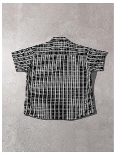 Men's Plaid Baggy Shirts Letter Graphic Short Sleeve Button Down T Shirt2