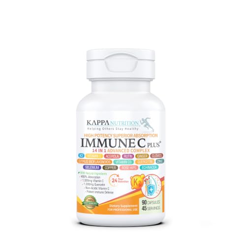 KAPPA NUTRITION Immune C Plus 14 in 1 Advanced Complex | 1 000 mg Non-Acidic Vitamin C + Quercetin + Vitamin D3 5 000 IU + Vitamin K2 MK-7 + Zinc Selenium & Copper | 90 Capsules