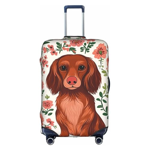 Dachshund Brown Floral Luggage Cover Washable Suitcase Cover Anti-Scratch Luggage Protector Covers Elastic Suitcase Identify M fits 22-24 Inch Luggage