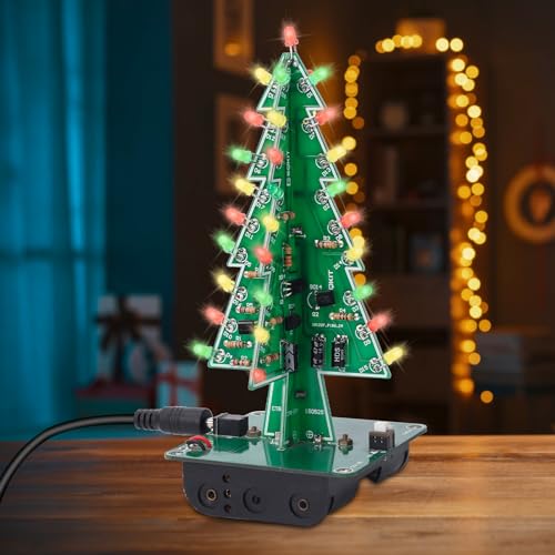 Christmas Tree Soldering Project, Icstation 3D Xmas Tree Soldering Kit with LED Flashing Lights DIY Soldering Practice 3 Colors Christmas Tree Assemble Kit for Learning Teaching STEM Educational