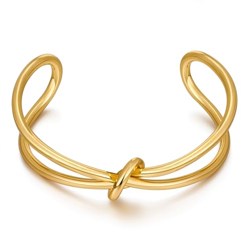 Gold Tone Cuff Bracelet for Women Minimalist Vintage Bangle Bracelet Stylish Jewelry Gift