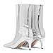 Women's Silver Mirror Boots Fashion Pointed Toe Mid Heel Short Boots Mid-Calf Shoes