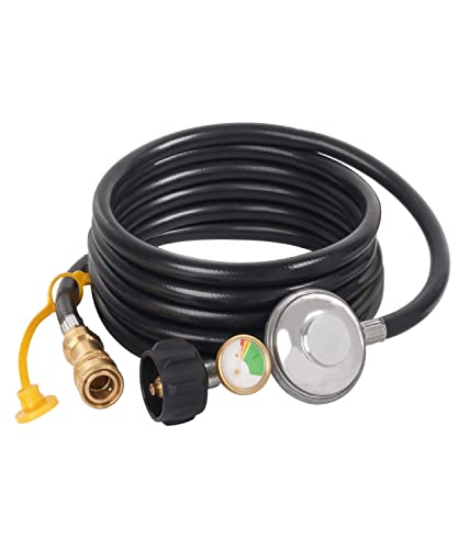 SHINESTAR 12ft Propane Hose Regulator with Tank Gauge for Mr.Heater Big Buddy Heater - 3/8in Female Quick Connect x QCC1 Propane Tank Connection, Quick Connect Hose with Regulator for Radiant Cabinet