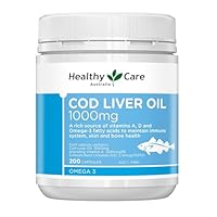 Healthy Care Cod Liver Oil Capsules - Supports Immune System, Bone & Skin Health - Premium Quality Dietary Supplement - 200 Capsules - 1000 mg