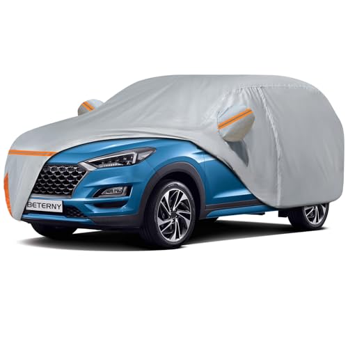 Image of Waterproof Custom Car Cover for 2020-2026 Hyundai Tucson LWB | Sun Rain UV Dust Snow Protection Outdoor Breathable Full Car Cover for Tucson with Windproof Straps & Soft Cotton Lining-Gray