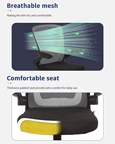 Home Office Chair Ergonomic Desk Chair Mesh Computer Chair With Lumbar Support Flip-Up Arms Swivel Rolling Executive Task Chair Adjustable Chair For Adults(Grey) #TOP6