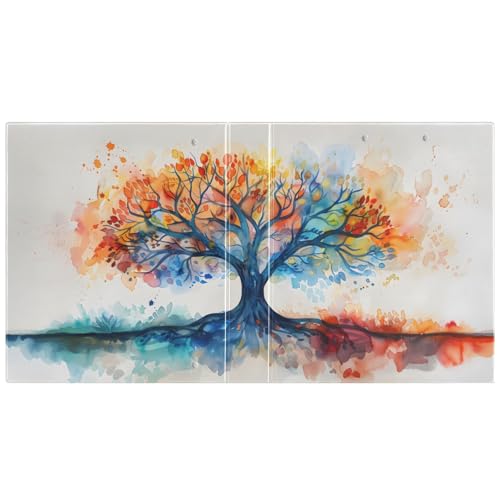 Image of Watercolor Tree Life 3 Ring Binder with 2 Interior Pockets 1.5 inch Binders 3 Ring Heavy Duty Fit 8.5 inch x 11 inch Letter Size for Office School, 2 Pack