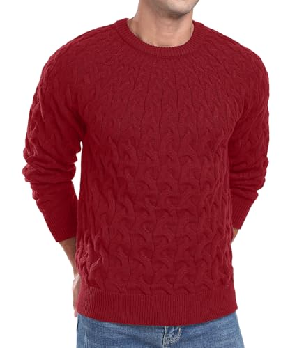 Askdeer Men's Cable Knit Pullover Sweater Long Sleeve Crewneck Sweater Casual Soft Knitted Sweater with Ribbing Edge4