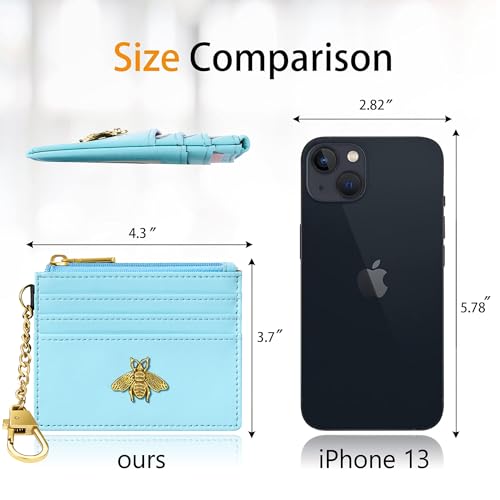 Image of SEAVILIA Card Holder Keychain Wallet for Women with ID Window RFID Coin Purse Bee Gifts Slim Minimalist Small Wallet, Blue, 4.4 x 3.38 inches, Minimalist