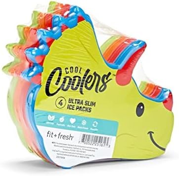 Fit + Fresh Cypress Insulated Lunch Bag Rainbow Star and Cool Coolers Shaped Slim Ice Packs Dinosaur, Complete Lunch Kit Includes Lunch Bag & Reusuable Ice Packs