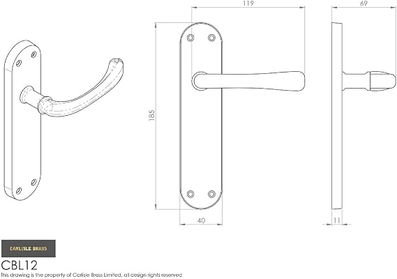 Carlisle Brass CBL12CP Door Handle, Polished Chrome