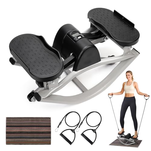 Rock Fitness Stepper, Lateral Step Rocker Side to Side for Exercise at Home with Resistance Bands & Non-Slip Mat - Exercise Step Balance Board Workout Machine for Home Apartment Dormitory