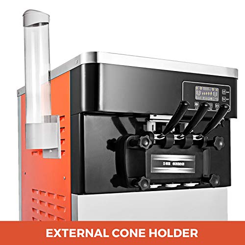 Foto von BuoQua Speiseeisbereiter Orangerot Desktop Kommerzielle Softeismaschine Eismaschine Ice Cream maker 220V Edelstahl Maschine mit Eikegel