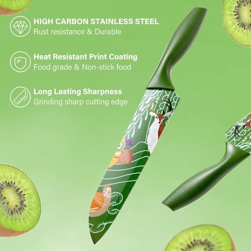Image of Knife Set for Kitchen Professional 3 Pieces High Carbon Stainless Steel Colour Printed Coated Chef Knife I Utility Knife I Kitchen Knives with Ergonomic (Green)