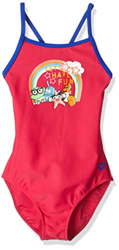 ARENA Awt - Bañador para niña con protección Solar, Niñas, 002046, Freak Rose-Neon Blue, 128