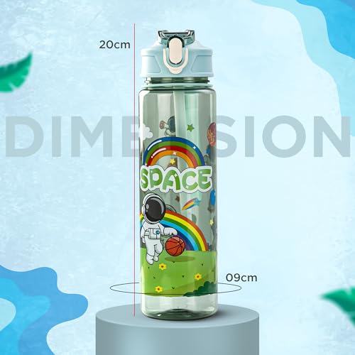 Image of BAYBEE Galaxy Kids Water Bottle 800ml | Leak-Proof Baby Sipper Bottle with Flip Lock Lid & Silicone Straw | BPA-Free School Water Bottle for Boys & Girls, Drinking Training Sipper Bottle Kids (Green)