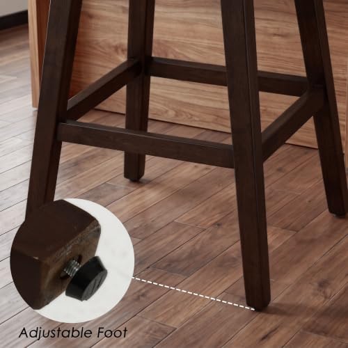 Butacos Altura Barra Set de 2, Butacos Giratorios Modernos de Media Centuria con Espalda y Patas de Madera, Tapizados en Poliuretano para Bar en Casa/Comedor/Restaurante, Color Chocolate miniatura 6
