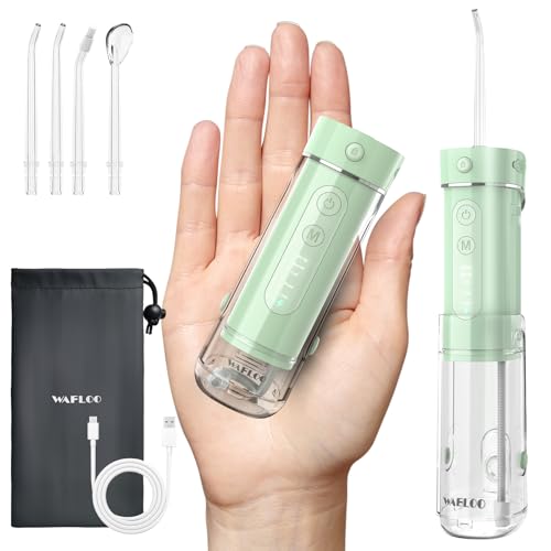 Irrigador Dental Portátil, Water Flosser USB C Recargable, Inalambrico Irrigador Bucal con 5 Modos de Presión, 6 Boquillas Ortodoncia, Irrigador de Viaje para Limpieza Dental(Verde)