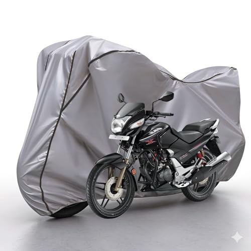 Image of Waterproof Bike Body Cover Compatible with Hero Xtream CBZ Dustproof Scratchproof - Motorcycle Cover for Two Wheeler, Outdoor Full Cover with UV, Duty, Rain Protection (Silver & Black)