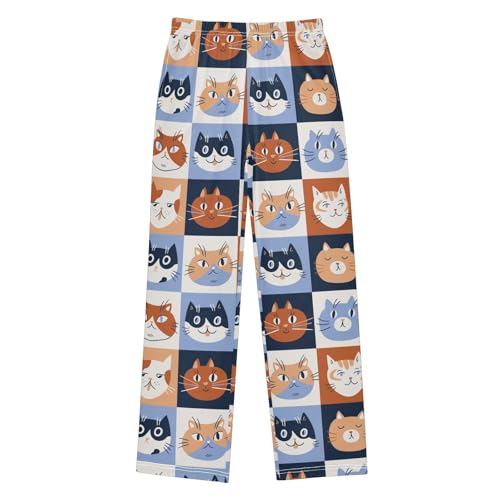 Funny Cats Faces Checkered Boys Pants for Kids Jogger Pants with Pockets S-XL