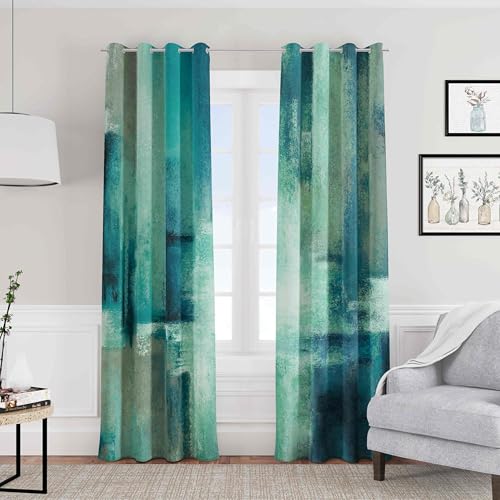 Image of Asuexpect Teal Curtains 2 Panels Abstract Rust Curtain Room Darkening Grommet Window Treatments Modern Decorative for Bedroom Living Room, 52x84 Inches, Turquoise