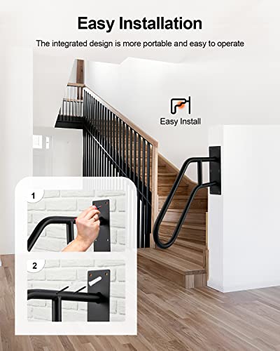 Zeropone Handrails For Outdoor Steps Wall Mount,22.8" Stair Railing U-Shaped Handrail Matte Black Finished，Wall Mounted Hand Rail For Garage, Porch, Garden 1 To 3 Steps Stairs(Integrated Round Pipe） #TOP5