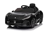 FINOOS Voiture électrique pour Enfants 12V Maserati GranTurismo, avec klaxon, Musique, démarrage progressif, télécommande, 2,4 GHz, de 1 à 4 Ans (Noir)