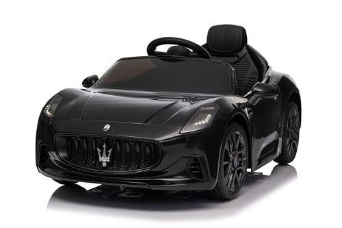 FINOOS Voiture électrique pour Enfants 12V Maserati GranTurismo, avec klaxon, Musique, démarrage progressif, télécommande, 2,4 GHz, de 1 à 4 Ans (Noir)
