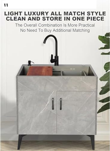 Utility Sink with Drainer Unit, Hot & Cold Faucet, Free Standing Single Bowl, Laundry & Garage Storage Shelves, Heavy-Duty Commercial Sink, Ideal for Home & Business