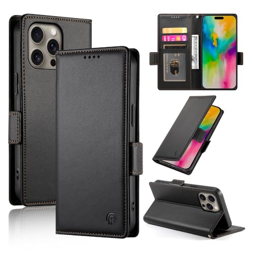 Étui iPhone 17 Pro Max noir housse cuir magnétique à rabat arrière clapet
