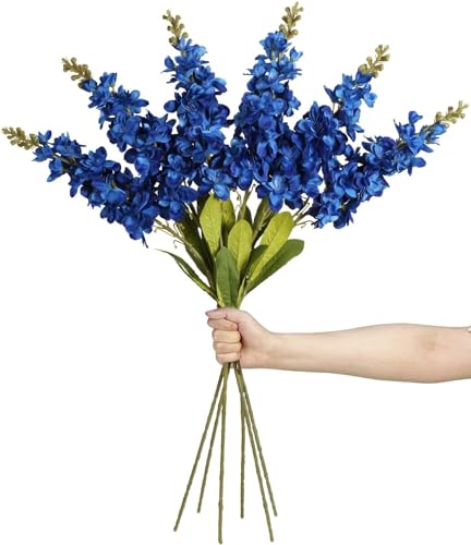 Ipopu Delphinium Artificial Flowers Snapdragon Flowers Royal Blue Flowers 6 Pcs Artificial Antirrhinum Snapdragon Flowers 33.5 In Long Stem Flowers For Tall Vase Wedding Home Decor cover