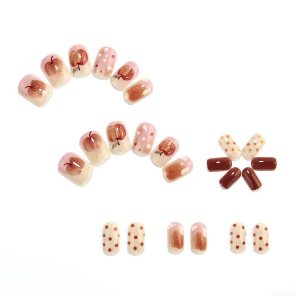 Uñas Falsas ABS Marrón Cálido Vintage Fruta Uñas Falsas ABS Marrón